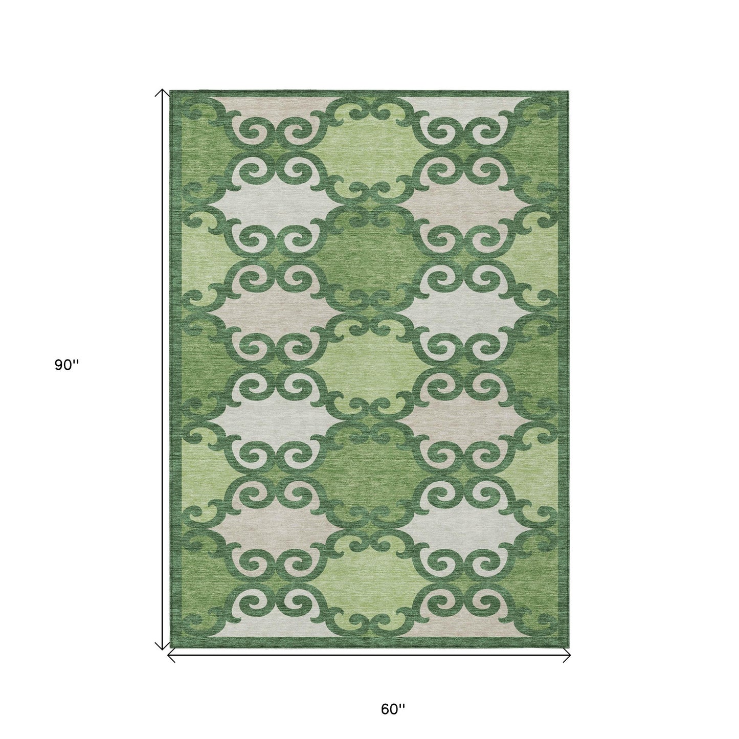 Tabselect Home Line 5' X 8' Green And Ivory Trellis Washable Indoor Outdoor Area Rug