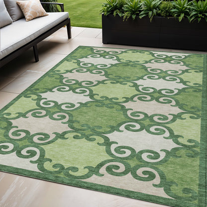 Tabselect Home Line 5' X 8' Green And Ivory Trellis Washable Indoor Outdoor Area Rug