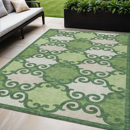 Tabselect Home Line 5' X 8' Green And Ivory Trellis Washable Indoor Outdoor Area Rug
