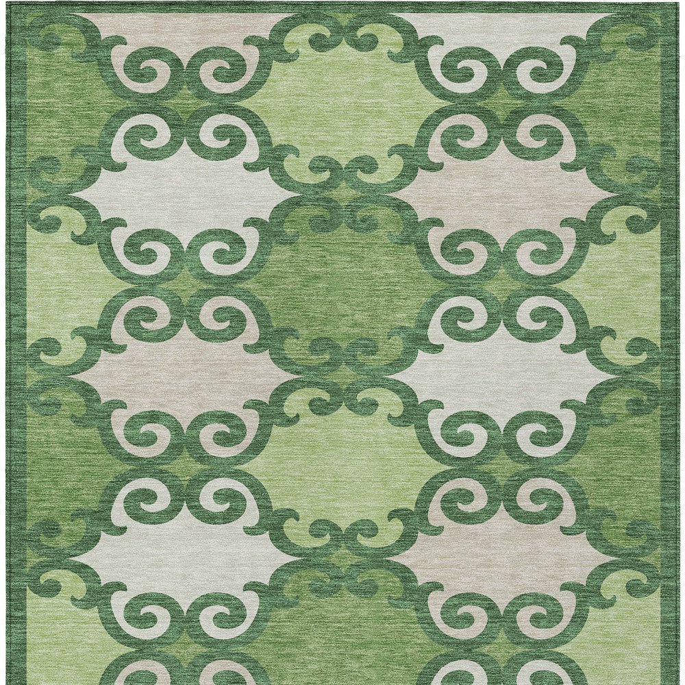 Tabselect Home Line 5' X 8' Green And Ivory Trellis Washable Indoor Outdoor Area Rug
