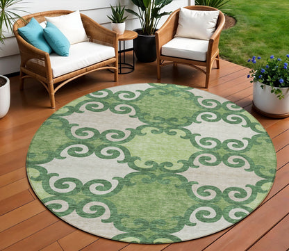 Tabselect Home Line 8' Green And Ivory Round Trellis Washable Indoor Outdoor Area Rug