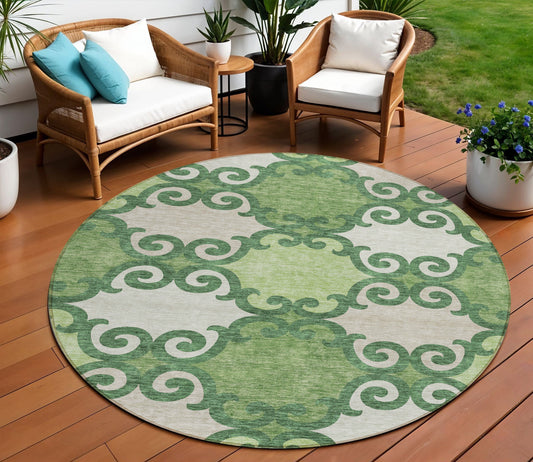 Tabselect Home Line 8' Green And Ivory Round Trellis Washable Indoor Outdoor Area Rug