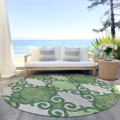 Tabselect Home Line 8' Green And Ivory Round Trellis Washable Indoor Outdoor Area Rug