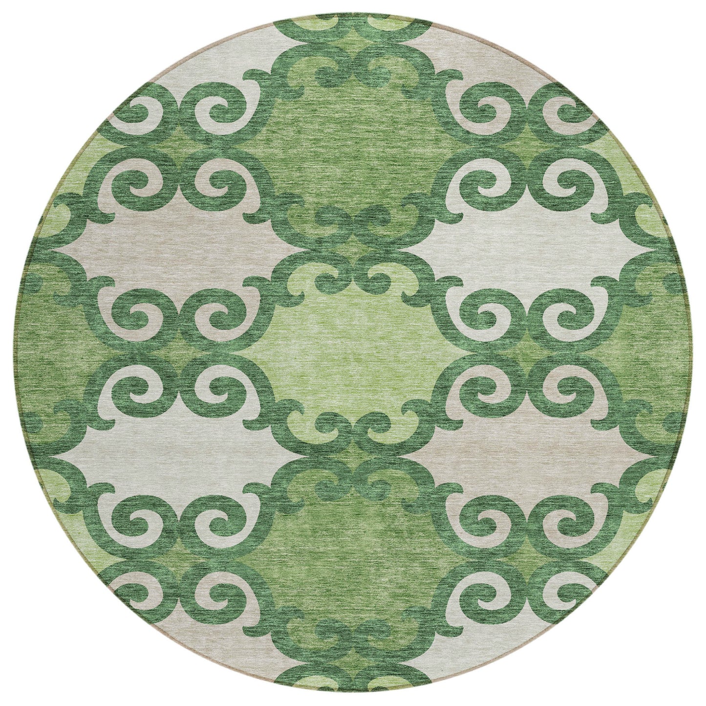 Tabselect Home Line 8' Green And Ivory Round Trellis Washable Indoor Outdoor Area Rug