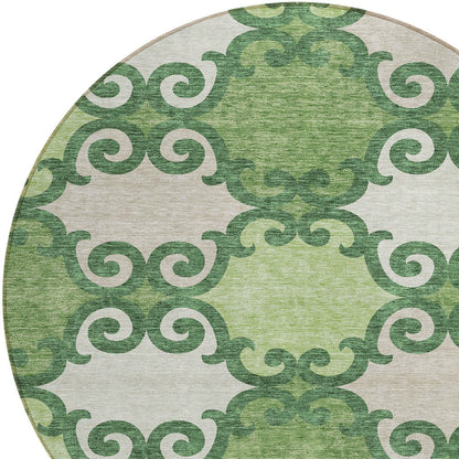 Tabselect Home Line 8' Green And Ivory Round Trellis Washable Indoor Outdoor Area Rug