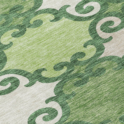 Tabselect Home Line 8' Green And Ivory Round Trellis Washable Indoor Outdoor Area Rug