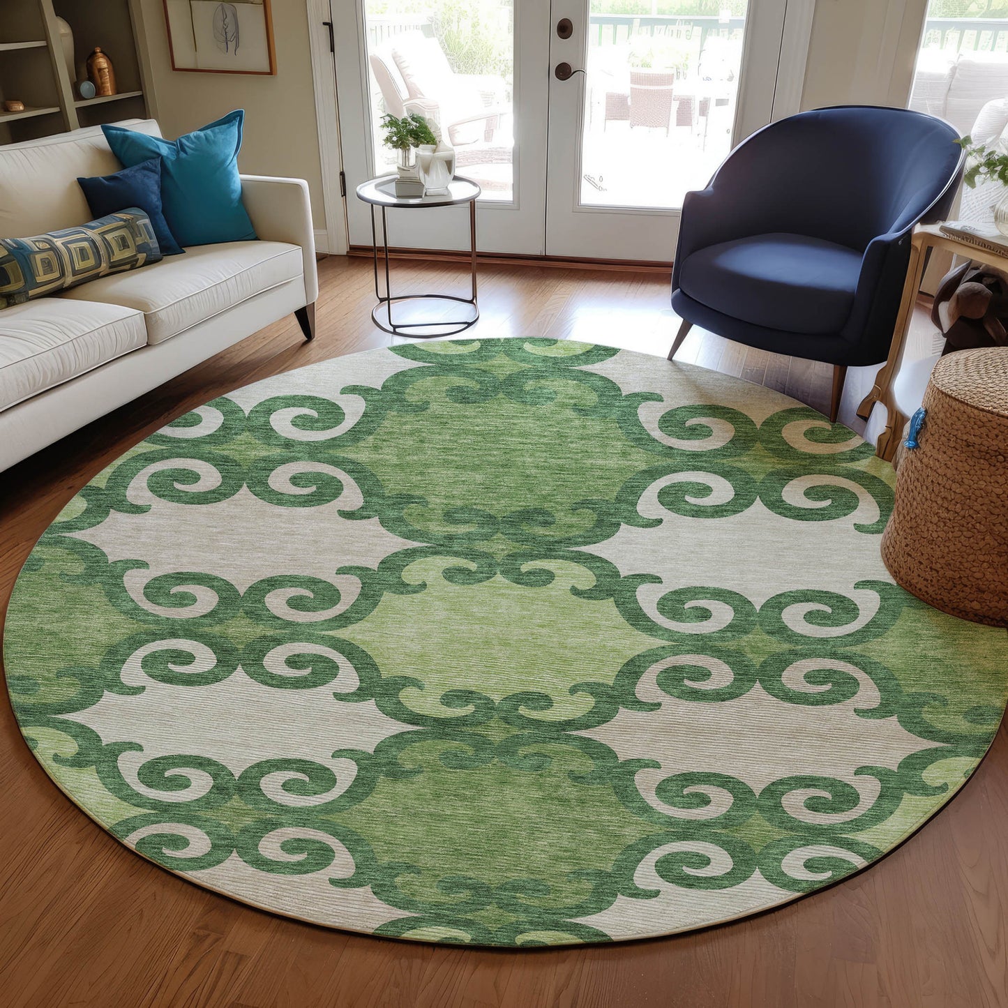 Tabselect Home Line 8' Green And Ivory Round Trellis Washable Indoor Outdoor Area Rug