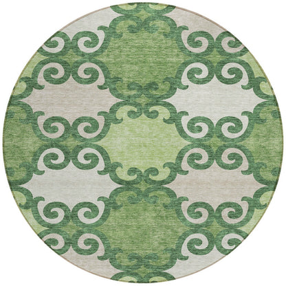 Tabselect Home Line 8' Green And Ivory Round Trellis Washable Indoor Outdoor Area Rug