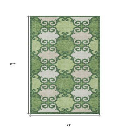 Tabselect Home Line 8' X 10' Green And Ivory Trellis Washable Indoor Outdoor Area Rug