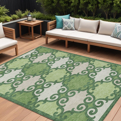 Tabselect Home Line 8' X 10' Green And Ivory Trellis Washable Indoor Outdoor Area Rug