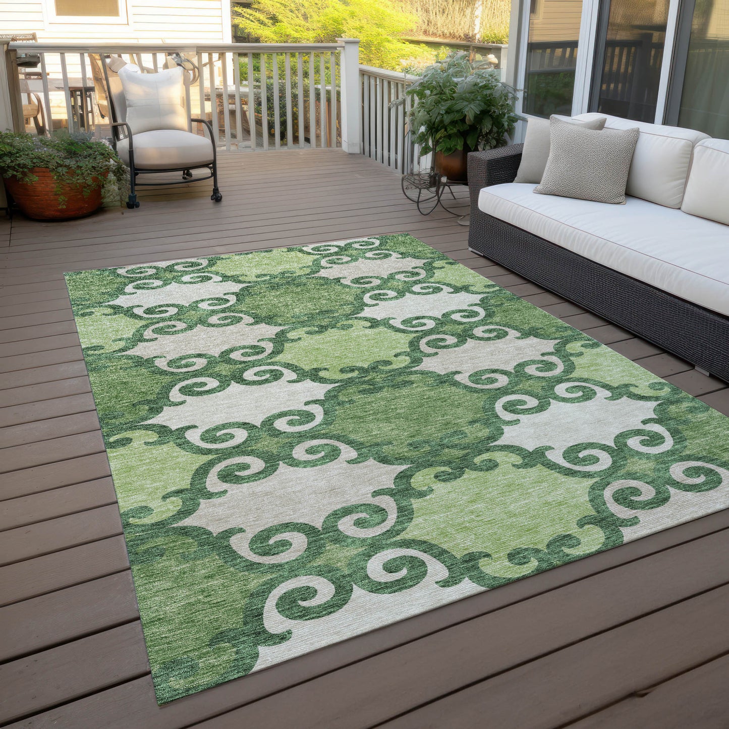 Tabselect Home Line 8' X 10' Green And Ivory Trellis Washable Indoor Outdoor Area Rug