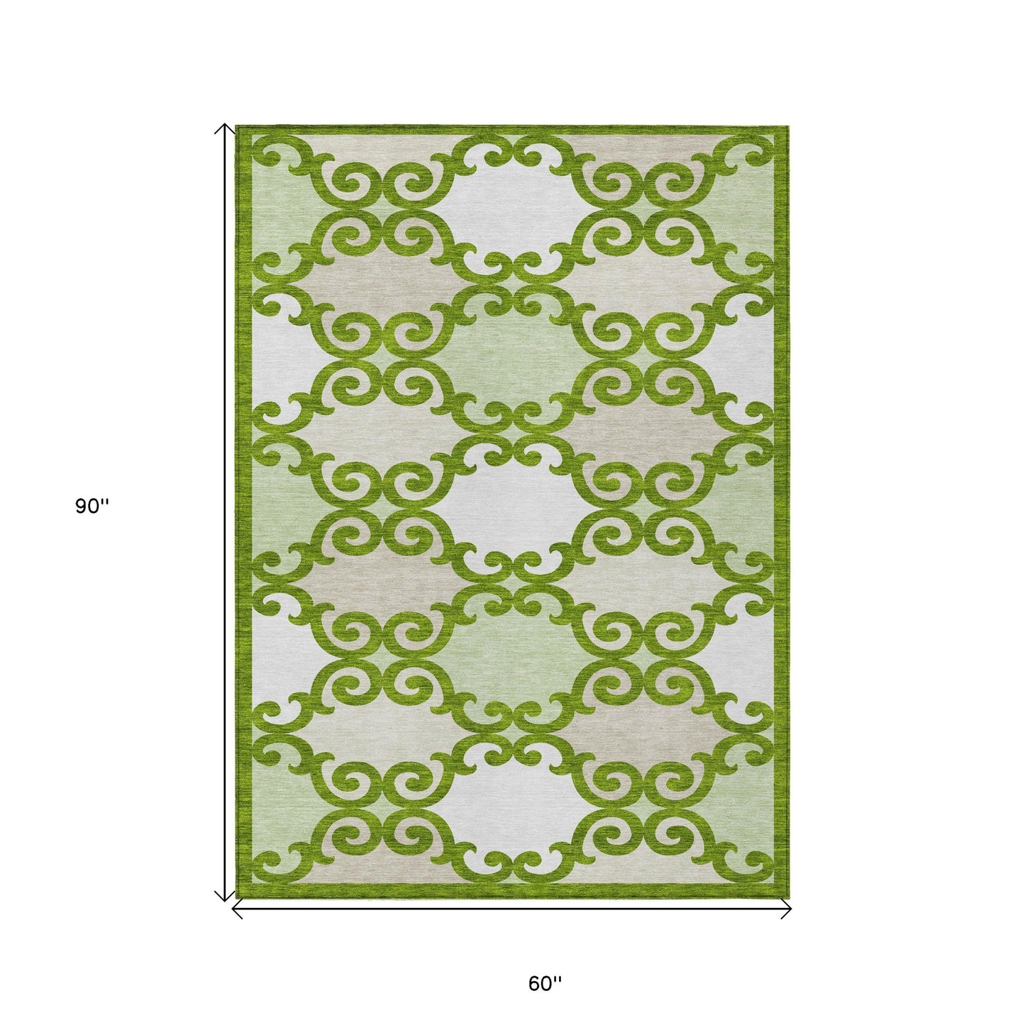 Tabselect Home Line 5' X 8' Lime Green And Ivory Trellis Washable Indoor Outdoor Area Rug