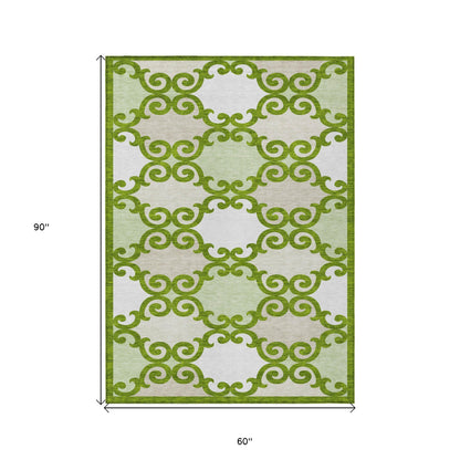 Tabselect Home Line 5' X 8' Lime Green And Ivory Trellis Washable Indoor Outdoor Area Rug
