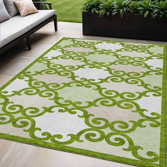 Tabselect Home Line 5' X 8' Lime Green And Ivory Trellis Washable Indoor Outdoor Area Rug