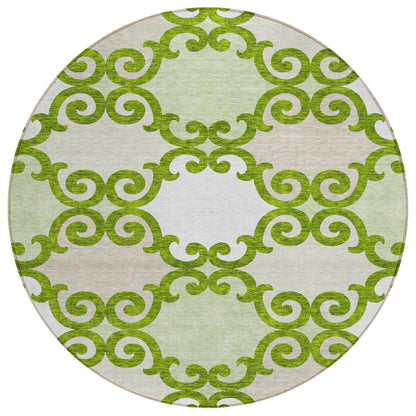 Tabselect Home Line 8' Lime Green And Ivory Round Trellis Washable Indoor Outdoor Area Rug