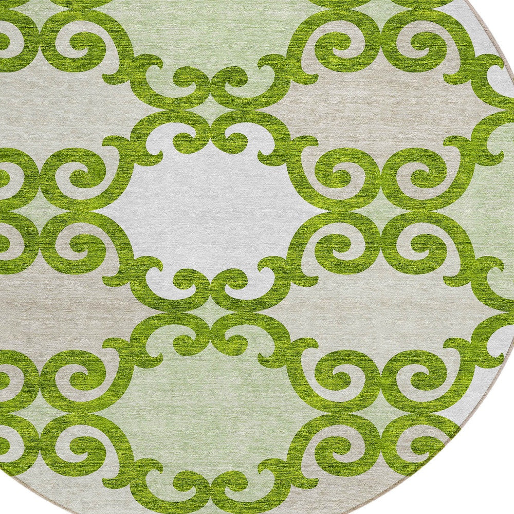 Tabselect Home Line 8' Lime Green And Ivory Round Trellis Washable Indoor Outdoor Area Rug