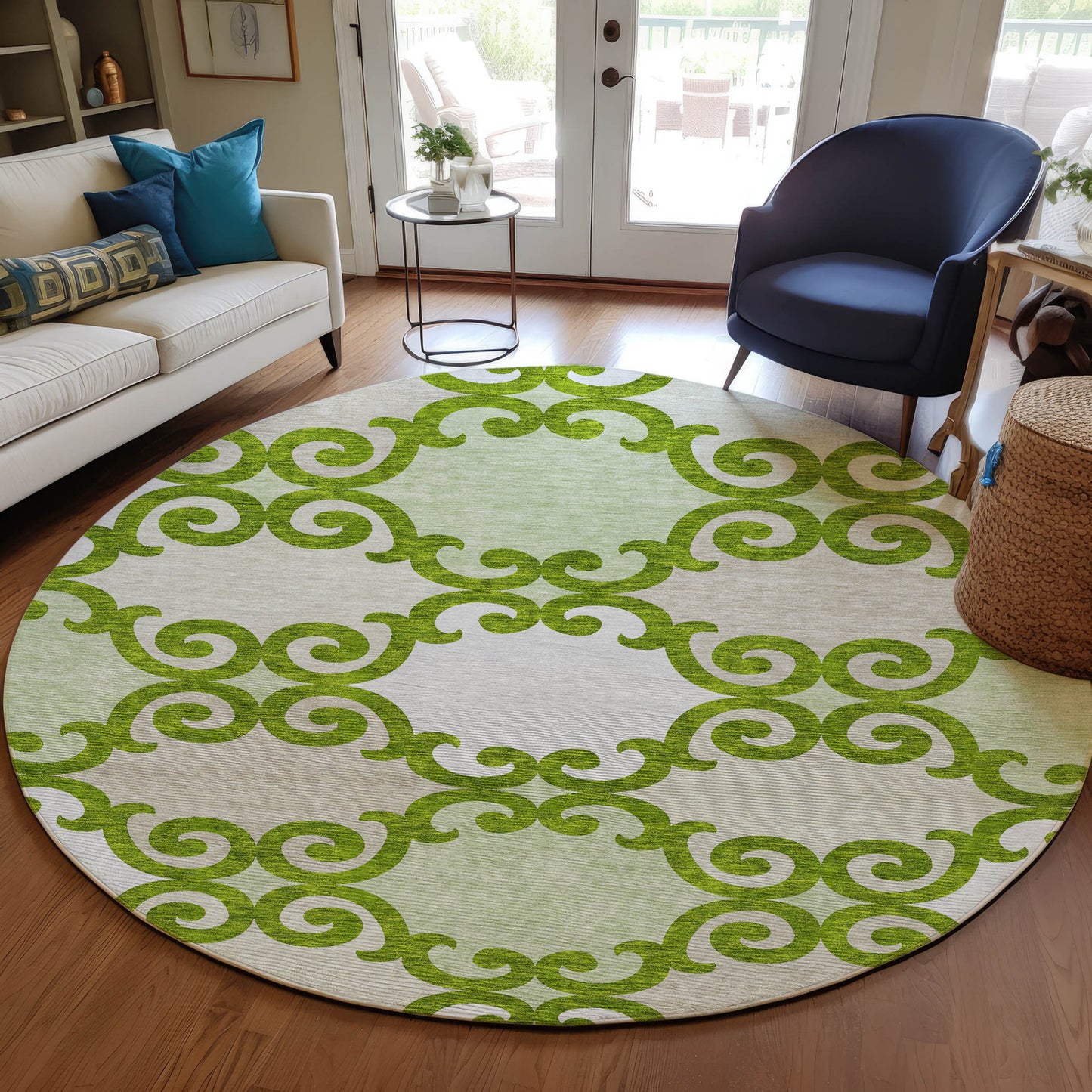 Tabselect Home Line 8' Lime Green And Ivory Round Trellis Washable Indoor Outdoor Area Rug