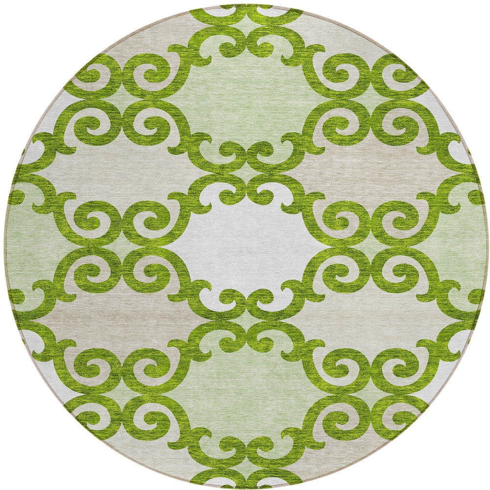 Tabselect Home Line 8' Lime Green And Ivory Round Trellis Washable Indoor Outdoor Area Rug
