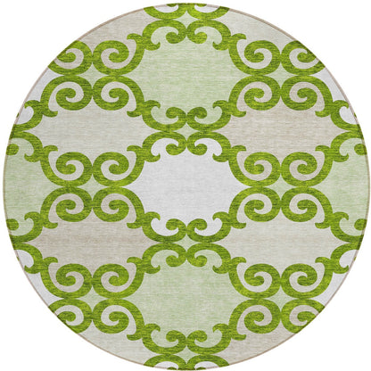 Tabselect Home Line 8' Lime Green And Ivory Round Trellis Washable Indoor Outdoor Area Rug
