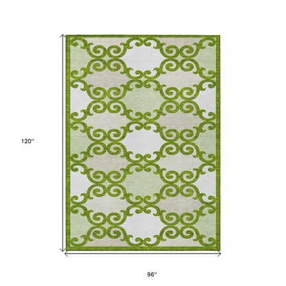 Tabselect Home Line 8' X 10' Lime Green And Ivory Trellis Washable Indoor Outdoor Area Rug
