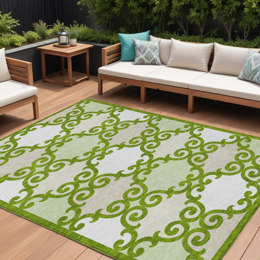 Tabselect Home Line 8' X 10' Lime Green And Ivory Trellis Washable Indoor Outdoor Area Rug
