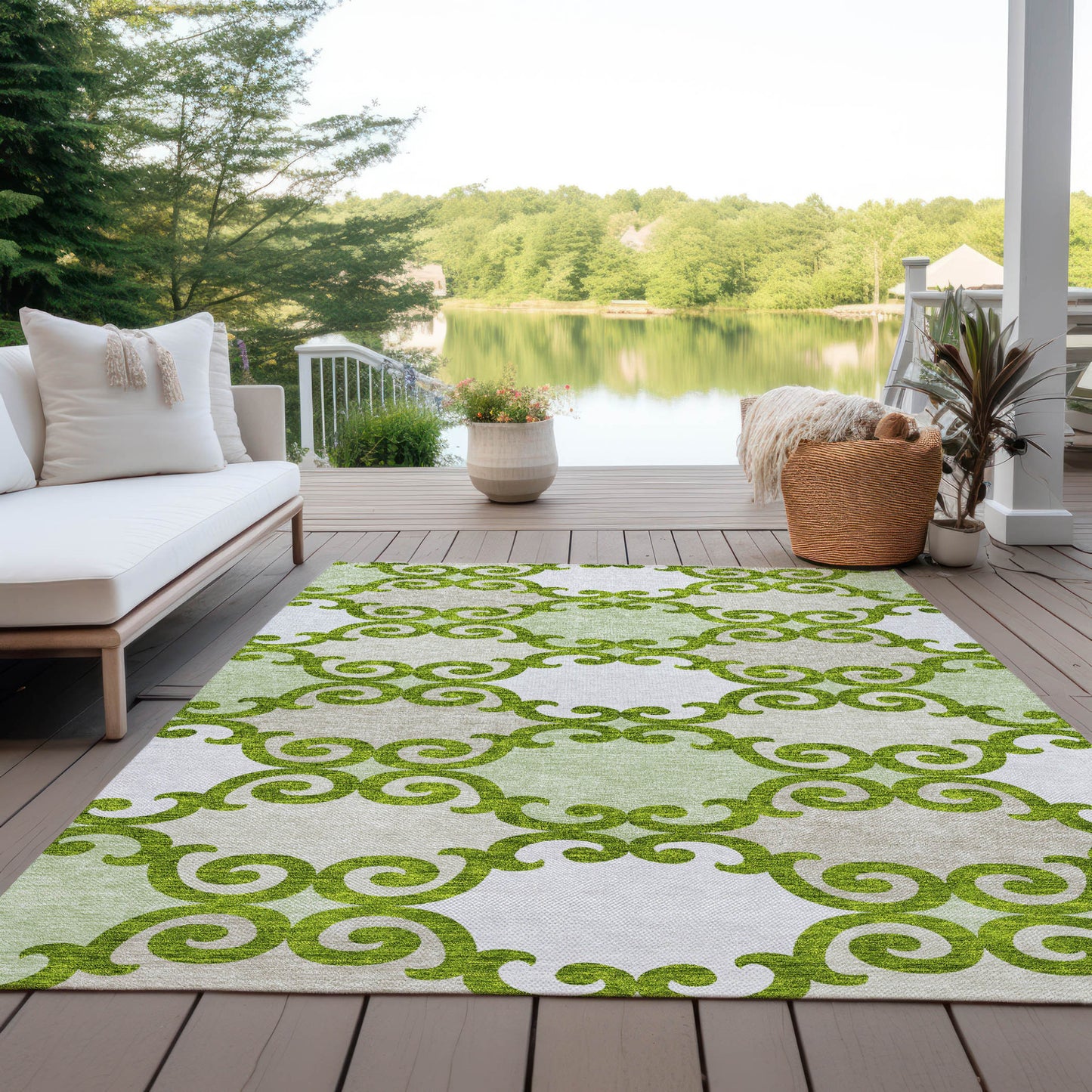 Tabselect Home Line 8' X 10' Lime Green And Ivory Trellis Washable Indoor Outdoor Area Rug