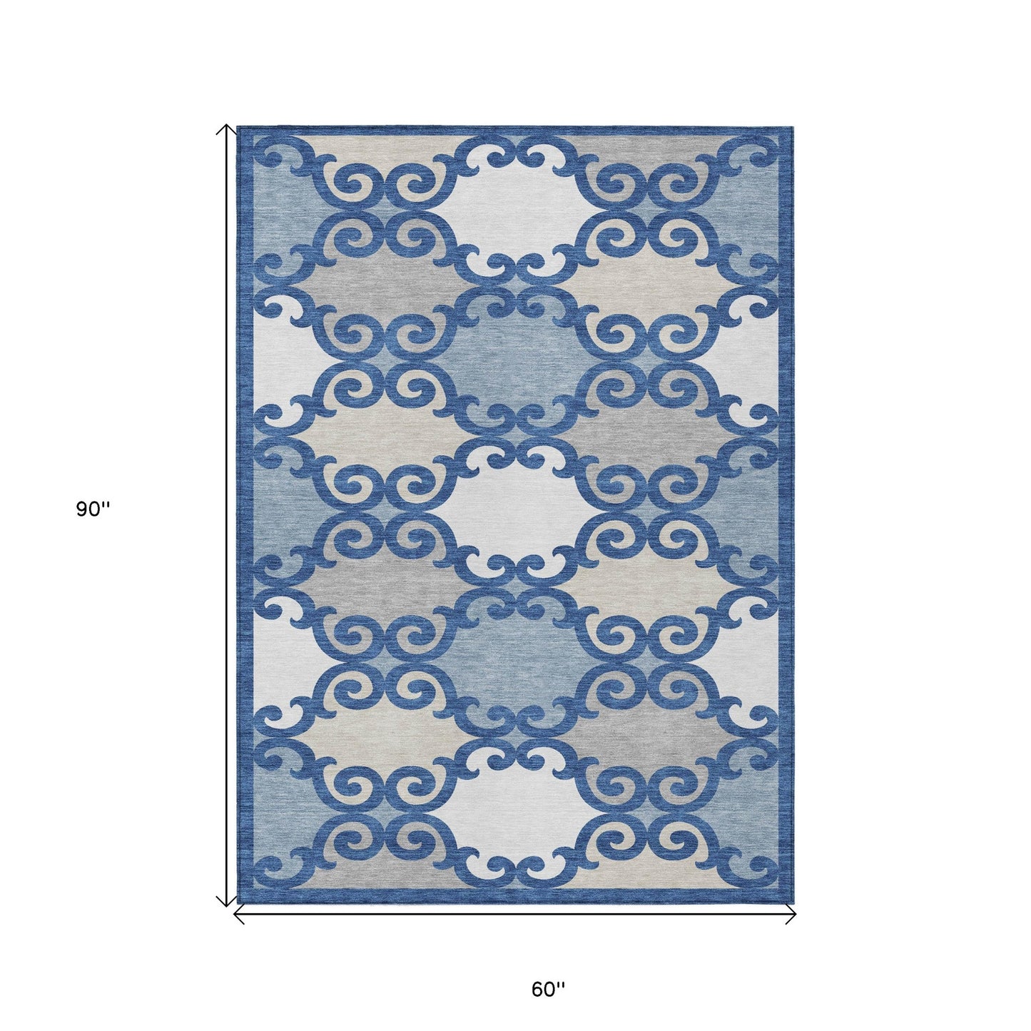 Tabselect Home Line 5' X 8' Navy Blue Gray And Ivory Trellis Washable Indoor Outdoor Area Rug
