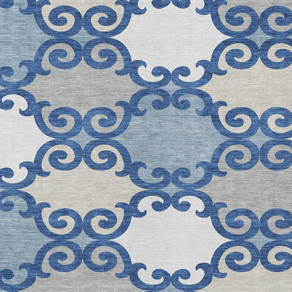 Tabselect Home Line 5' X 8' Navy Blue Gray And Ivory Trellis Washable Indoor Outdoor Area Rug