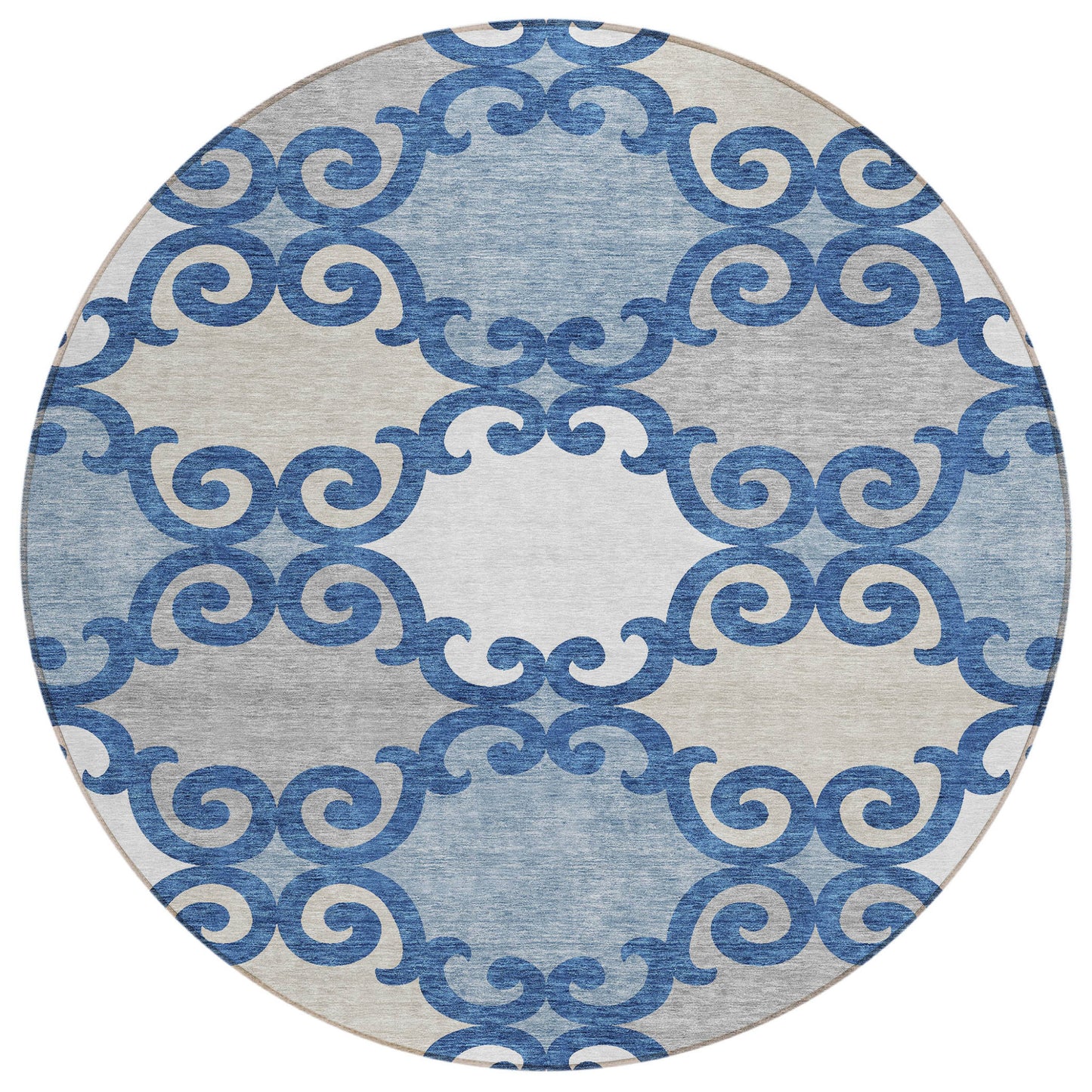 Tabselect Home Line 8' Navy Blue Gray And Ivory Round Trellis Washable Indoor Outdoor Area Rug