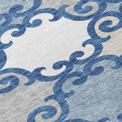 Tabselect Home Line 8' Navy Blue Gray And Ivory Round Trellis Washable Indoor Outdoor Area Rug