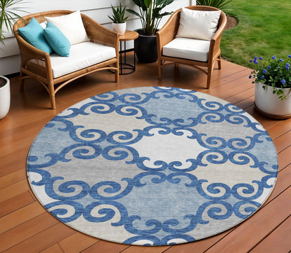 Tabselect Home Line 8' Navy Blue Gray And Ivory Round Trellis Washable Indoor Outdoor Area Rug