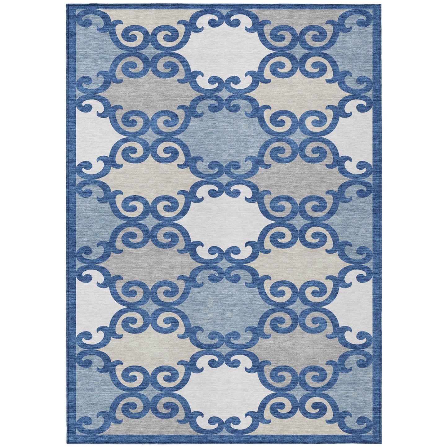 Tabselect Home Line 8' X 10' Navy Blue Gray And Ivory Trellis Washable Indoor Outdoor Area Rug
