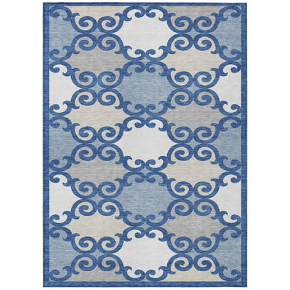 Tabselect Home Line 8' X 10' Navy Blue Gray And Ivory Trellis Washable Indoor Outdoor Area Rug