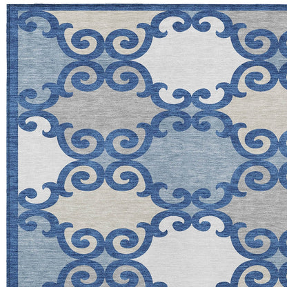 Tabselect Home Line 8' X 10' Navy Blue Gray And Ivory Trellis Washable Indoor Outdoor Area Rug