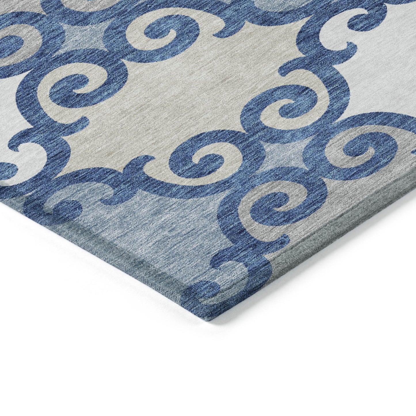 Tabselect Home Line 8' X 10' Navy Blue Gray And Ivory Trellis Washable Indoor Outdoor Area Rug