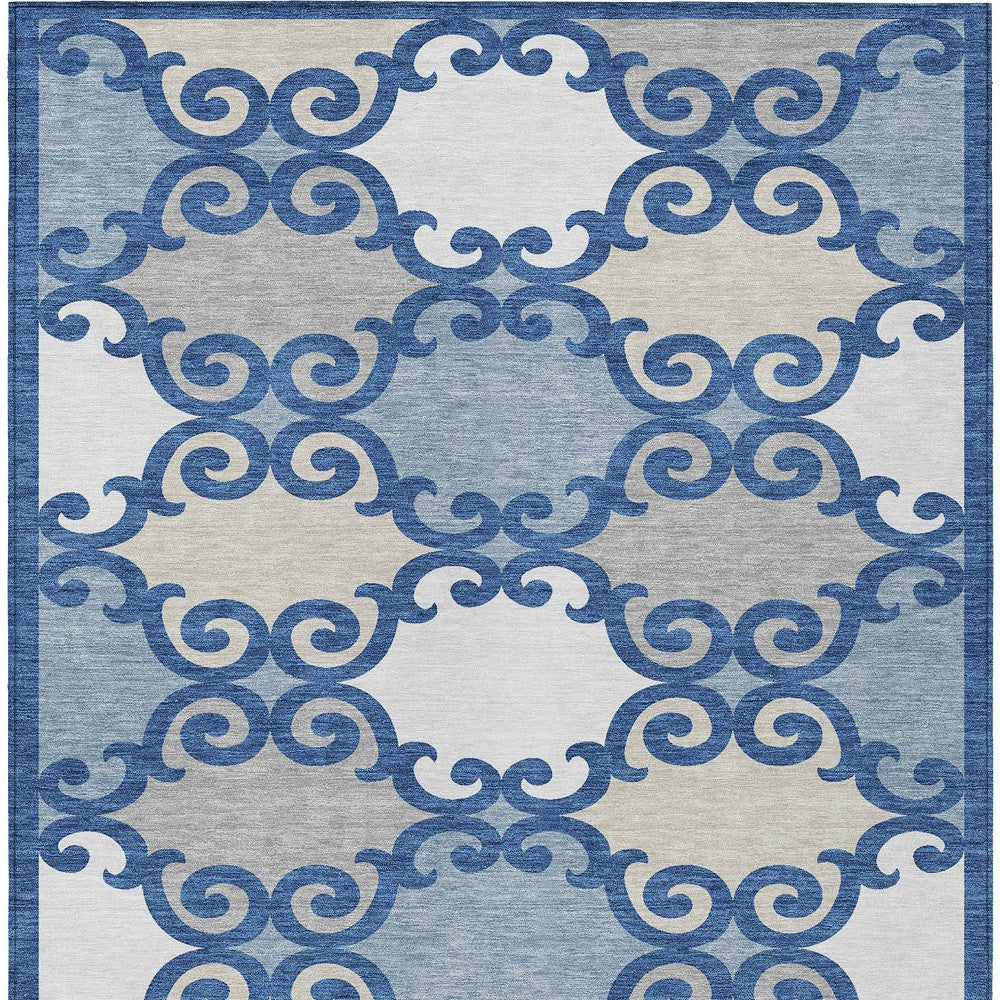 Tabselect Home Line 8' X 10' Navy Blue Gray And Ivory Trellis Washable Indoor Outdoor Area Rug