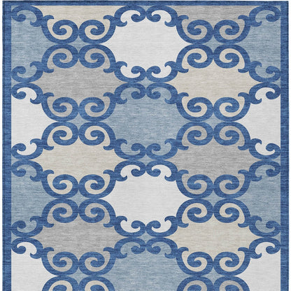 Tabselect Home Line 8' X 10' Navy Blue Gray And Ivory Trellis Washable Indoor Outdoor Area Rug