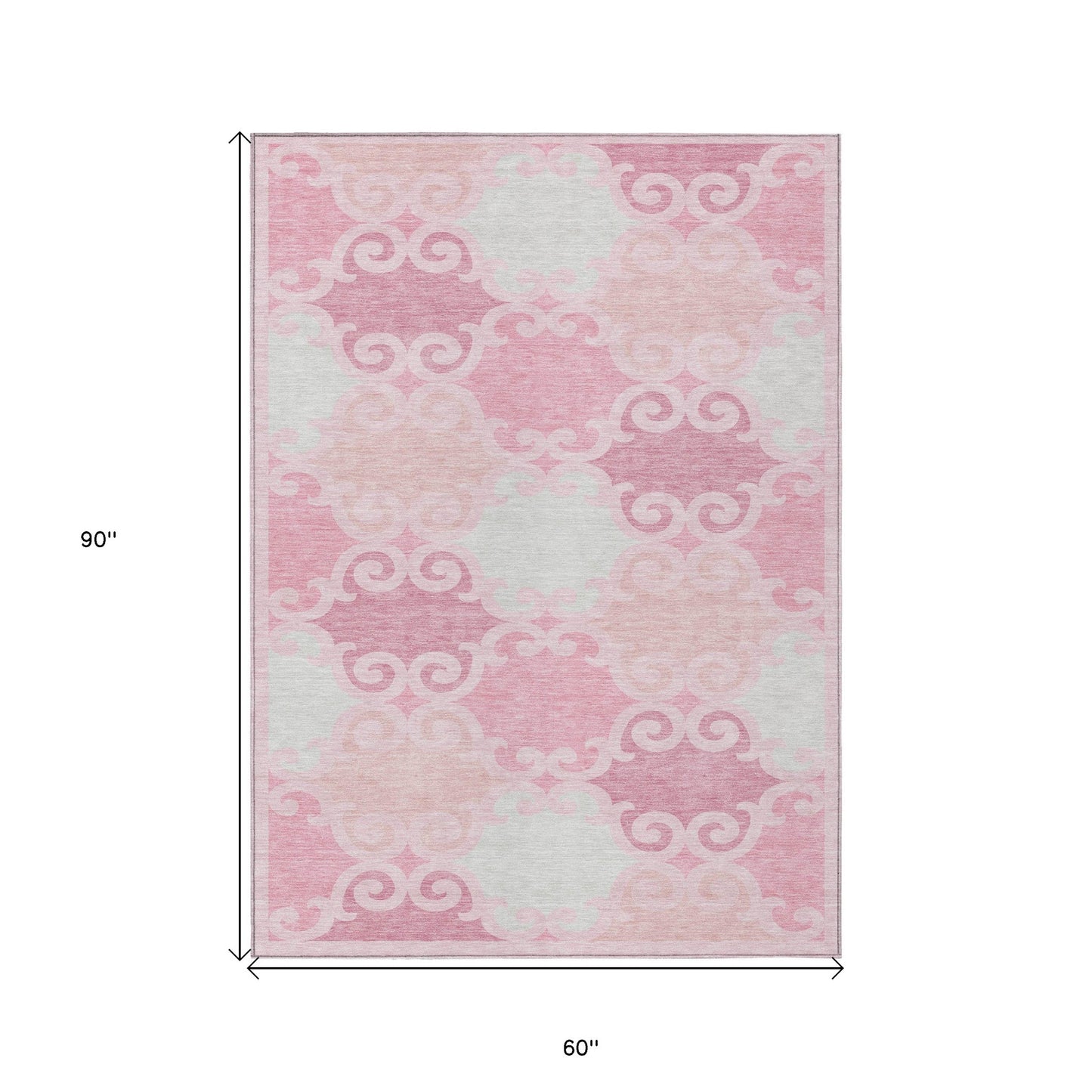 Tabselect Home Line 5' X 8' Pink And Gray Trellis Washable Indoor Outdoor Area Rug