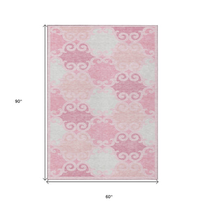 Tabselect Home Line 5' X 8' Pink And Gray Trellis Washable Indoor Outdoor Area Rug