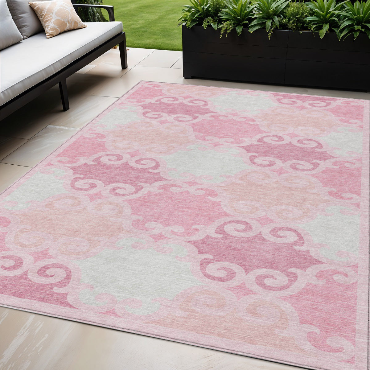 Tabselect Home Line 5' X 8' Pink And Gray Trellis Washable Indoor Outdoor Area Rug
