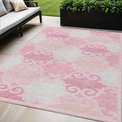 Tabselect Home Line 5' X 8' Pink And Gray Trellis Washable Indoor Outdoor Area Rug