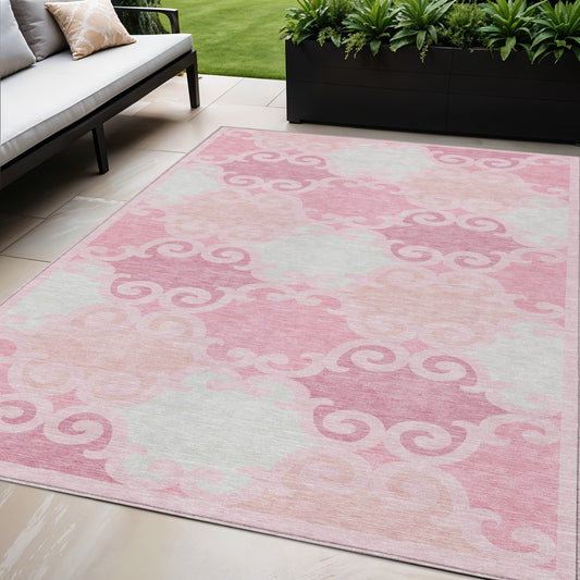 Tabselect Home Line 5' X 8' Pink And Gray Trellis Washable Indoor Outdoor Area Rug