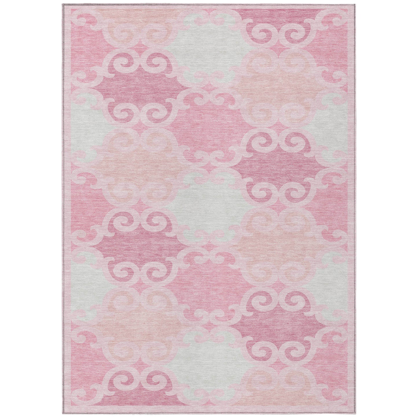 Tabselect Home Line 5' X 8' Pink And Gray Trellis Washable Indoor Outdoor Area Rug