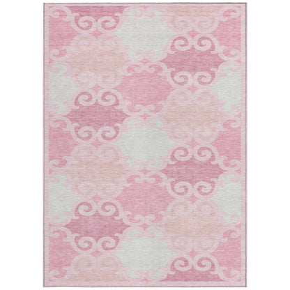 Tabselect Home Line 5' X 8' Pink And Gray Trellis Washable Indoor Outdoor Area Rug