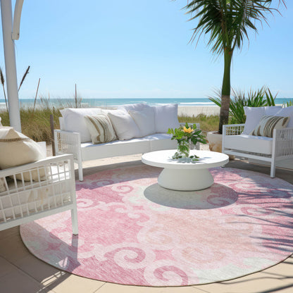 Tabselect Home Line 8' Pink And Gray Round Trellis Washable Indoor Outdoor Area Rug