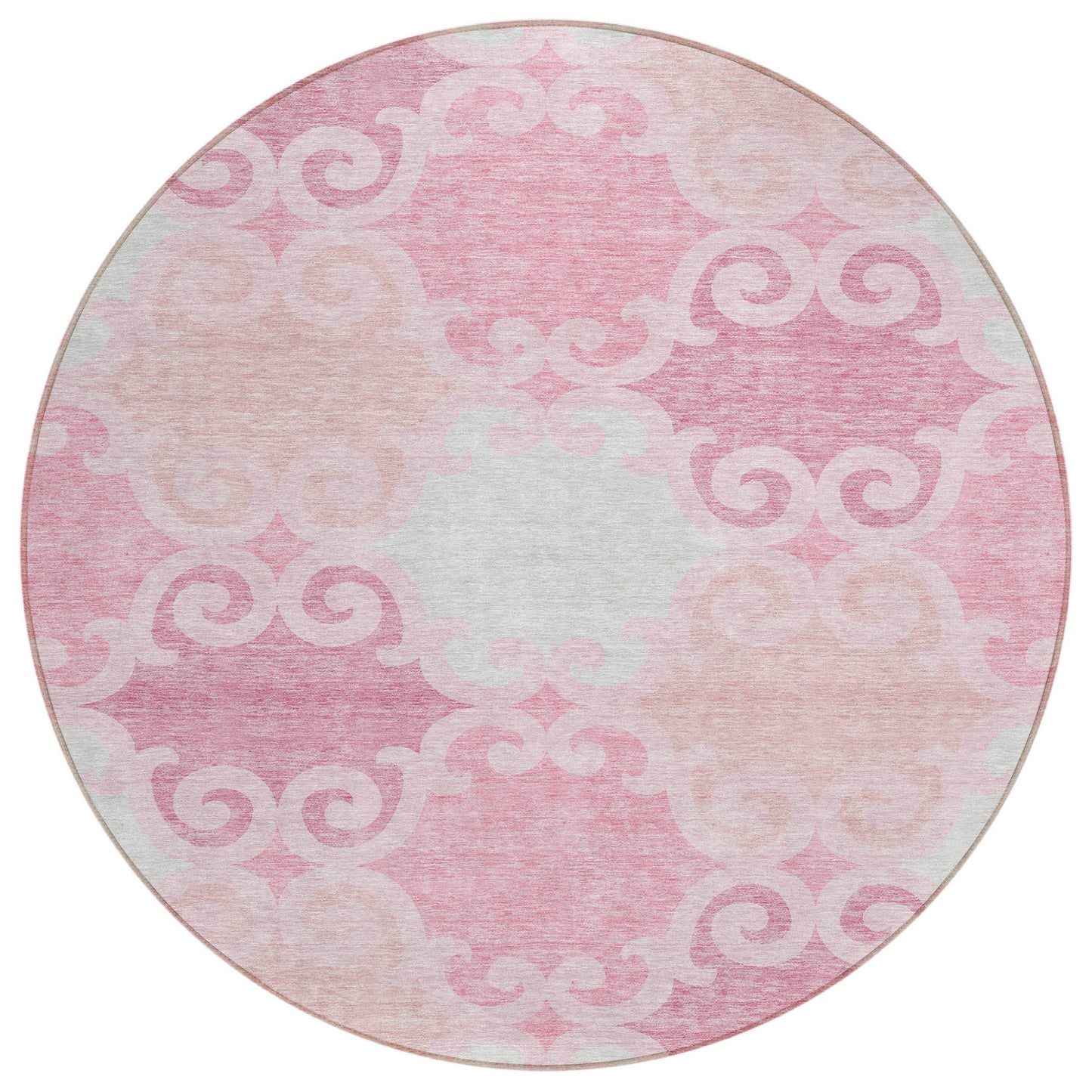 Tabselect Home Line 8' Pink And Gray Round Trellis Washable Indoor Outdoor Area Rug