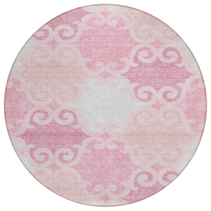 Tabselect Home Line 8' Pink And Gray Round Trellis Washable Indoor Outdoor Area Rug