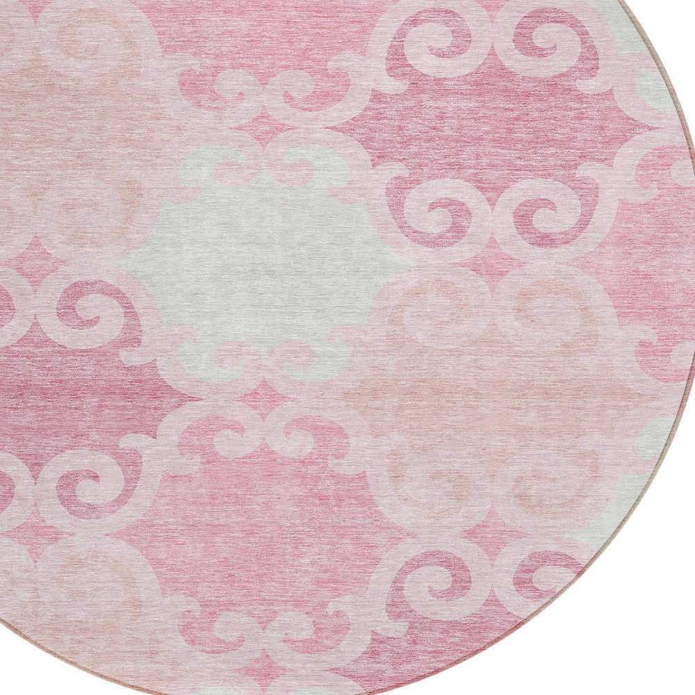 Tabselect Home Line 8' Pink And Gray Round Trellis Washable Indoor Outdoor Area Rug