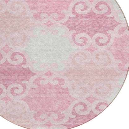 Tabselect Home Line 8' Pink And Gray Round Trellis Washable Indoor Outdoor Area Rug