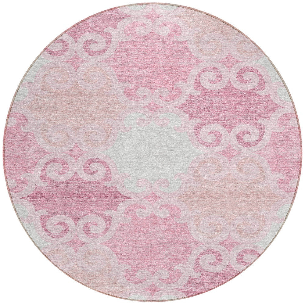 Tabselect Home Line 8' Pink And Gray Round Trellis Washable Indoor Outdoor Area Rug